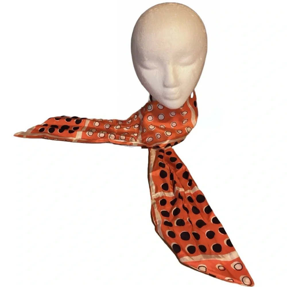 VINTAGE CIRCA 1960'S ORANGE, BLUE AND WHITE POLKA-DOT MOD SCARF